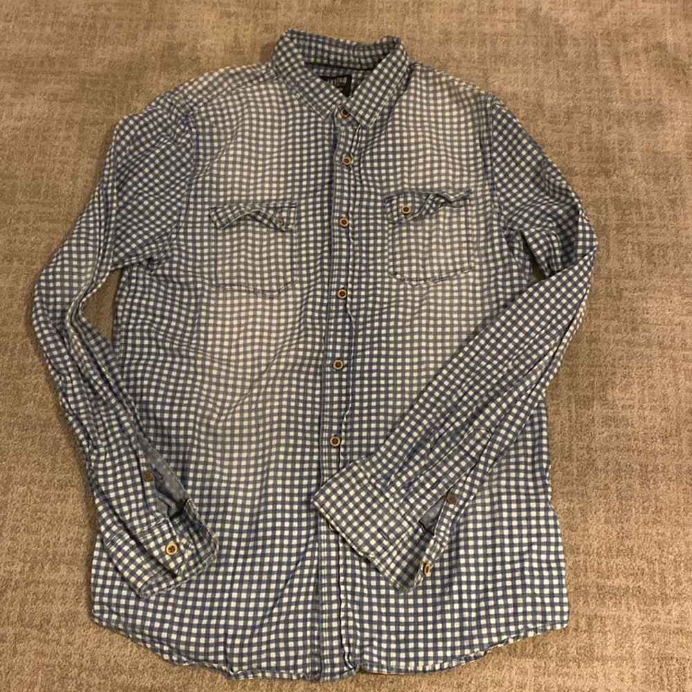 Indigo star gingham blue and white button down